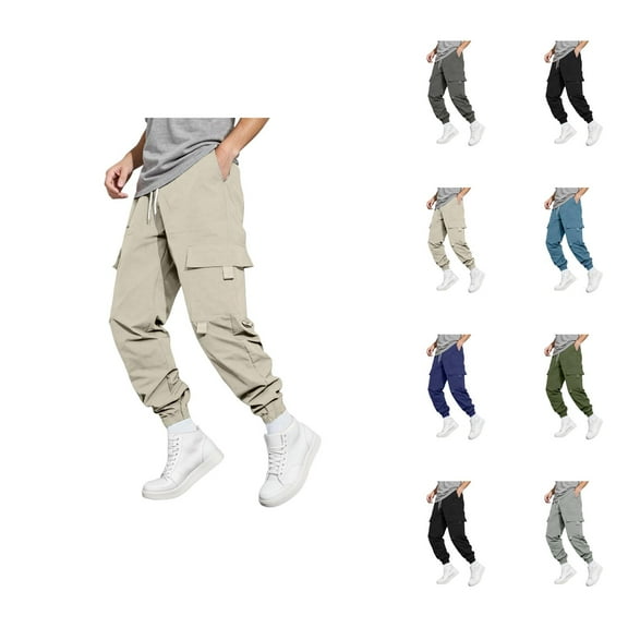 Cargo Joggers for Men 2025 Elastic Waist Drawstring Casual Cargo Jogging Pants Sweatpants with Pockets Mens Trousers