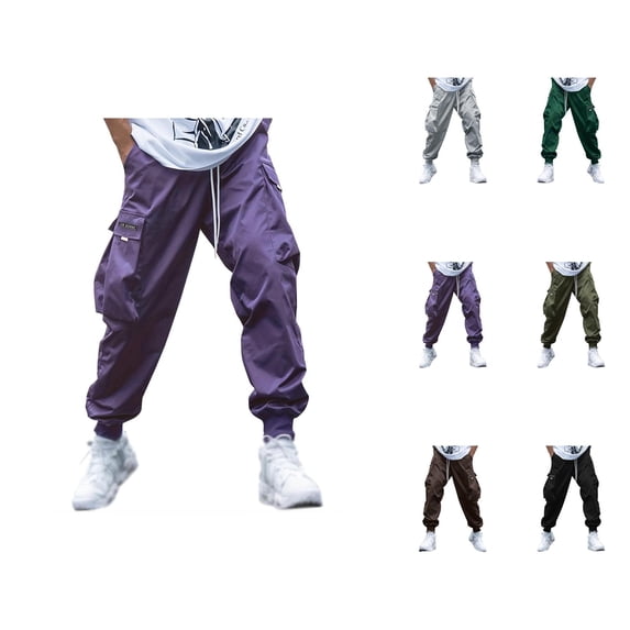 Cargo Joggers for Men Elastic Waist Drawstring Loose Baggy Casual Pants with Pockets Sports Trousers