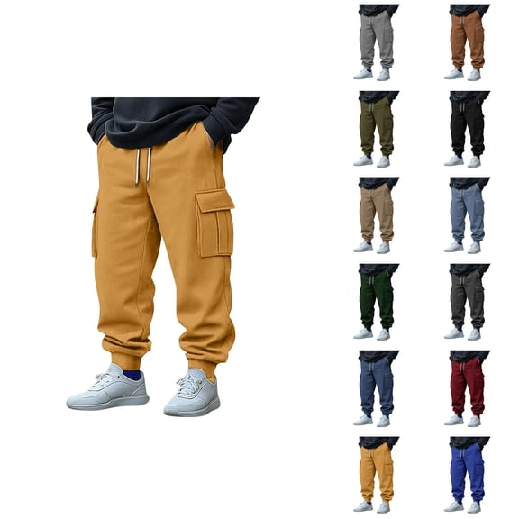 Cargo Joggers for Men Fall Winter Elastic Waist Drawstring Jogger Sweatpants with Pockets Casual Trousers