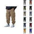 thumbnail image 1 of Cargo Joggers for Men Fall Winter Elastic Waist Drawstring Jogger Sweatpants with Pockets Casual Trousers, 1 of 1