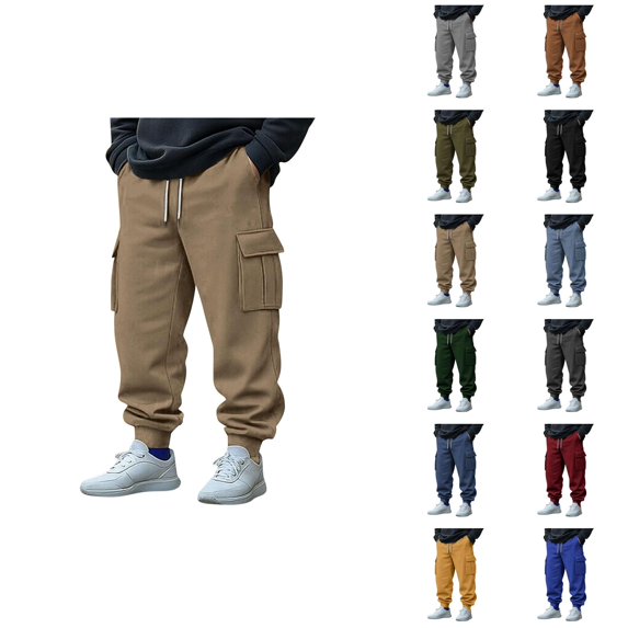 Cargo Joggers for Men Fall Winter Elastic Waist Drawstring Jogger Sweatpants with Pockets Casual Trousers