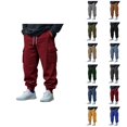 thumbnail image 1 of Cargo Joggers for Men Fall Winter Elastic Waist Drawstring Jogger Sweatpants with Pockets Casual Trousers, 1 of 1