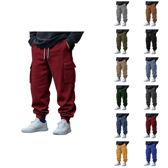 Cargo Joggers for Men Fall Winter Elastic Waist Drawstring Jogger Sweatpants with Pockets Casual Trousers