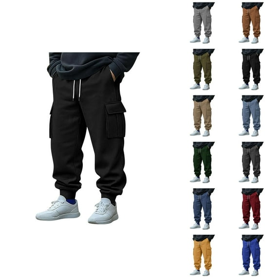 Cargo Joggers for Men Fall Winter Elastic Waist Drawstring Jogger Sweatpants with Pockets Casual Trousers
