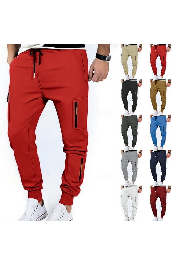 Cargo Joggers for Men High Waisted Scrub Joggers Draswstring Elastic Waist Stretchy Scrub Pants with Zip Pockets Beige M