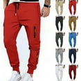 thumbnail image 1 of Cargo Joggers for Men High Waisted Scrub Joggers Draswstring Elastic Waist Stretchy Scrub Pants with Zip Pockets Red XL, 1 of 5