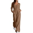 thumbnail image 1 of Cargo Jumpsuit for Women Long Sleeved Workwear Jumpsuit Buttoned Collar V Neck Long Sleeve One Piece Rompers Jumpsuit with Multiple Pockets, 1 of 8