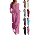 thumbnail image 1 of Cargo Jumpsuit for Women V-neck Long Sleeved Pants With Multiple Pockets Jumpsuit for Fall Winter, 1 of 8