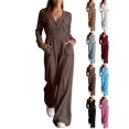 thumbnail image 1 of Cargo Jumpsuit for Women V-neck Long Sleeved Pants With Multiple Pockets Jumpsuit for Fall Winter, 1 of 8