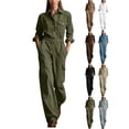 thumbnail image 1 of Cargo Jumpsuits for Women Long Sleeved Workwear Jumpsuit Buttoned Collar Pants With Multiple Pockets for Outfit Travel, 1 of 8