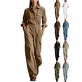 thumbnail image 1 of Cargo Jumpsuits for Women Long Sleeved Workwear Jumpsuit Buttoned Collar Pants With Multiple Pockets for Outfit Travel, 1 of 8