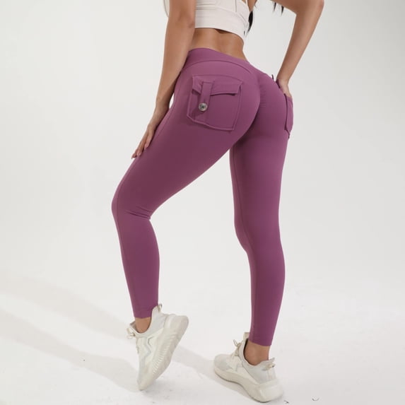 Cargo Leggings for Women with Pockets Pants for Workout Running Athletic Scrunch Butt Lifting Leggings Anti Cellulite Leggings Resistance Band Smile Contour Activewear Tights Skin-Friendly Purple S