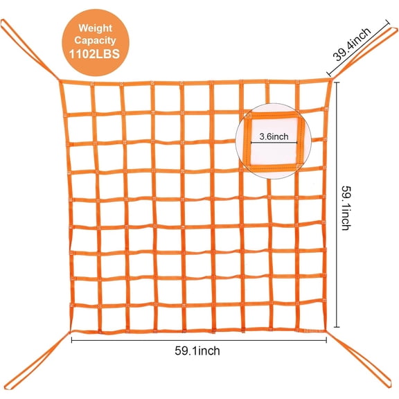 Cargo Lifting Net (4.92'x4.92'), Lifting Straps for Hoist, Tear Resistance Flat Nylon Sling Hoisting Net for Loading and Unloading Cargo, Max. Load Capacity: 1102lbs