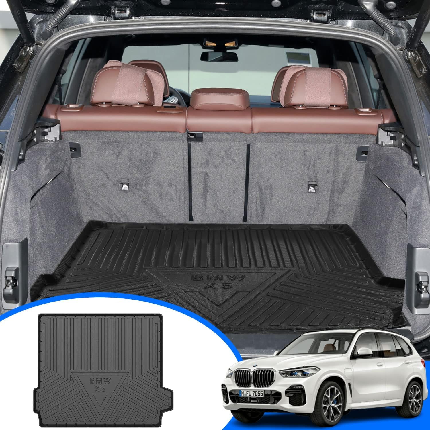 3W BMW X5 Cargo Liner Fit for 2019-2024 All Weather TPE SUV Mats Custom Fit  BMW X5 Trunk Liner Heavy Duty Trunk Mat Behind Second Row-Black (Not for