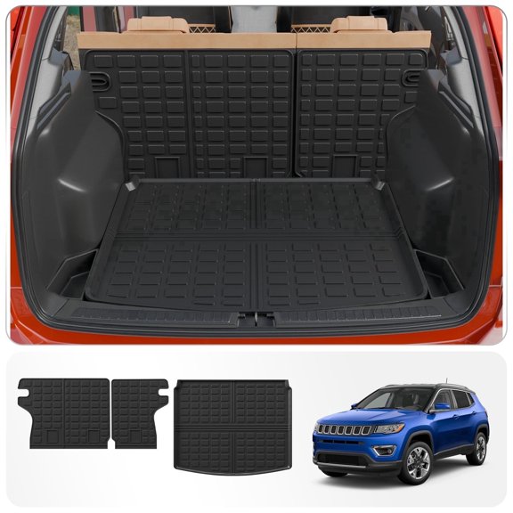 Bomely TPE All Weather Cargo Mat & Backrest Protector, 3-Piece Set Fits 2017-2025 Jeep Compass 5-Seater (Rear Trunk Liner Kit)