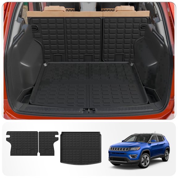 Bomely TPE All Weather Cargo Mat & Backrest Protector, 3-Piece Set Fits 2017-2025 Jeep Compass 5-Seater (Rear Trunk Liner Kit)