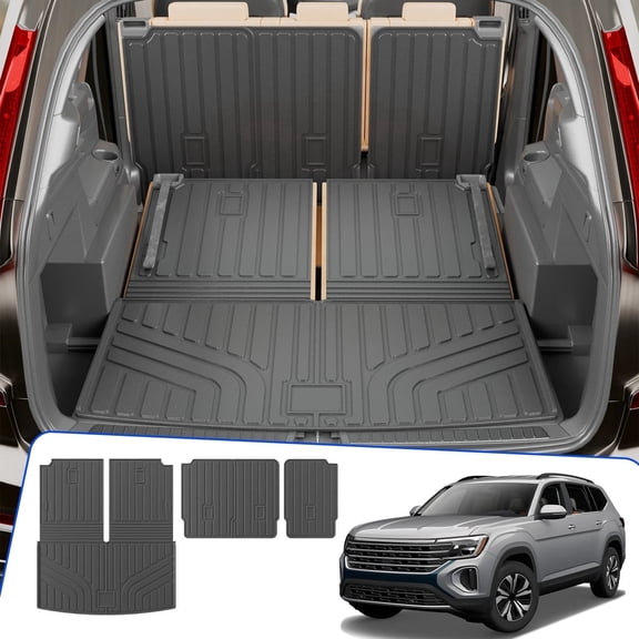 Cargo Mat for 2018-2025 2026 Volkswagen Atlas (NOT for Cross Sport) Trunk Mat Trunk Liner Cargo Liner Kick Mat 2024 VW Atlas Accessories (Trunk Mat+2nd&3rd Row Backrest Mats)