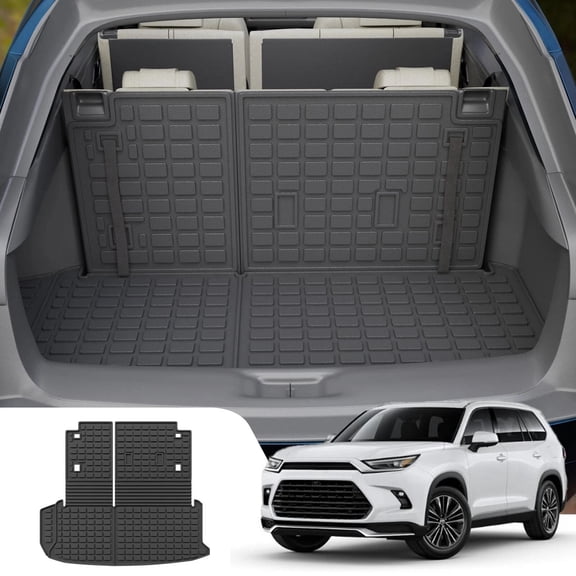 Cargo Mat for 2024 2025 2026 Toyota Grand Highlander Cargo Liner Trunk Mat TPE All Weather Back Seat Cover Protector Grand Highlander Accessories (Trunk Mat with Backrest Mat)