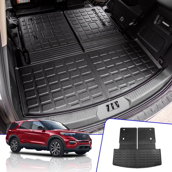 Cargo Mat Compatible with 2020-2025 2026 Ford Explorer 6&7 Passenger Cargo Liner Trunk Mat Back Seat Cover Protector Upgrade 2024 Explorer Accessories (Trunk Mat with Backrest Mat)