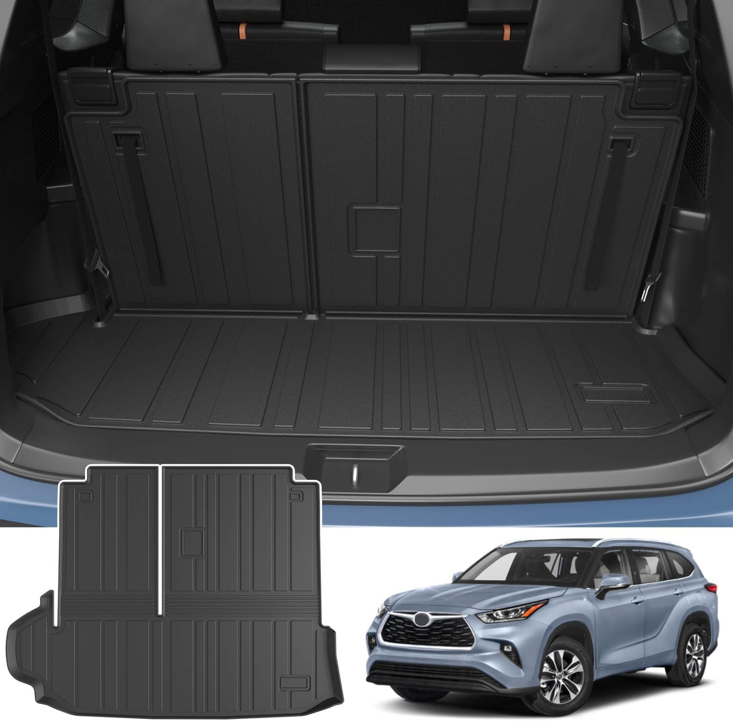MY Cargo Mat With Backrest Mat 2-in-1 For 2024 2025 Toyota Grand Highlander Car Mat Accessories, TPE All Weather Cargo Liner Trunk Mat(Grand Highlander- 2 In 1 Trunk Mat