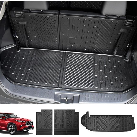 Cargo Mat with Seats Back Cover Fit for 2020-2024 Toyota Highlander W/O Rear Sub, Cargo Liner TPE Trunk Mat for Highlander 7 Seats Accessories(Not fit Grand Highlander, Not Fit SXE Model)
