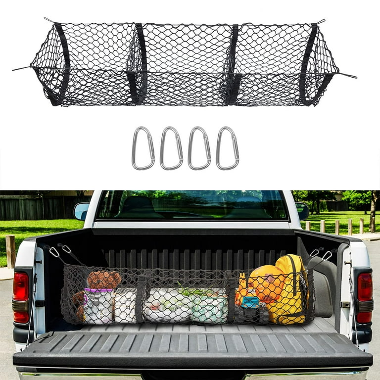 Cargo Net Trunk Bed Organizer,Mesh Storage Net with 4 Metal Hooks,43.3×11.8  inch Heavy Duty Cargo Net for SUV,Car,Toyota,Pickup Truck Bed,Truck Bed  Grocery Holder 