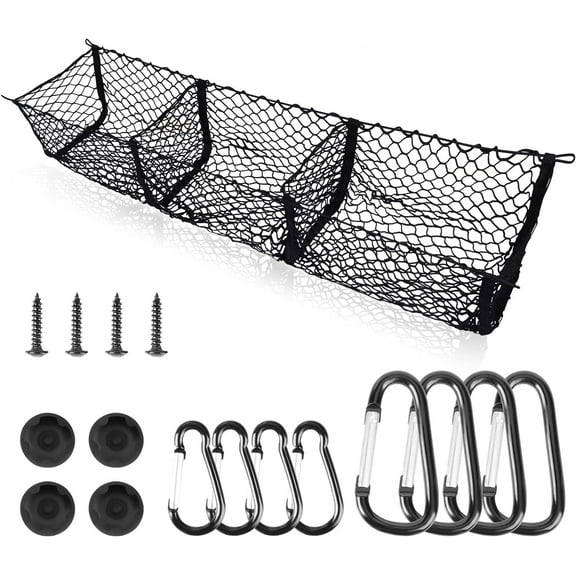 Cargo Net for Pickup Truck Bed, 3 Pocket Trunk Organizer 59" Stretches to 62" Mesh Storage Net for Ford/Dodge/GMC/Chevy Silverado/Toyota/Nissan/Honda