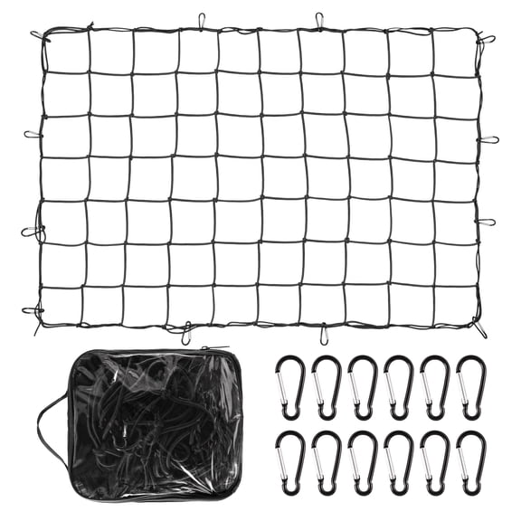 Cargo Net for Pickup Truck Bed, High Elasticity Truck Bed Net with 12 Carabiners & Storage Bag, Stretch to 4' x 6', for Trailer, SUV, Boat