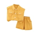 thumbnail image 1 of Cargo Outfits for Boys 0-3 Years 2 Piece Sets Toddlers Kids Solid Color Sleeveless Button-Down Shirts and Shorts Suits Set with Pockets, 1 of 2