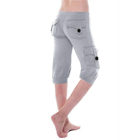 Cargo Pant for Women Knee-Length Casual Pants Drawstring Mid Waist Stretch Slim Half-Length Trouser