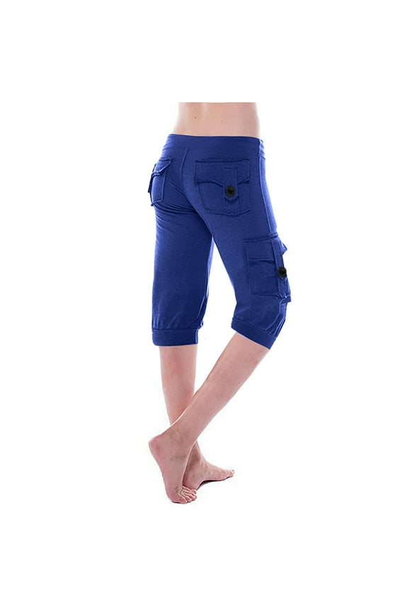Cargo Pant for Women Knee-Length Casual Pants Drawstring Mid Waist Stretch Slim Half-Length Trouser