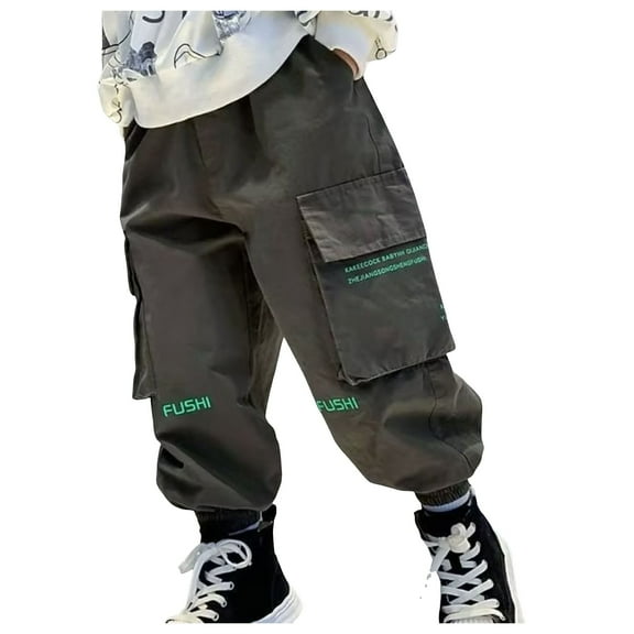 Cargo Pants Boys Boys Athletic Pants Size 10-12 Boy's Cargo Joggers Pants Youth Quick Dry Hiking Lightweight Pants for Sports Outdoor with Pockets Green 5-6 Years