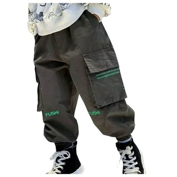 Boys Cargo Pants Boys Pants Size 8 Boy's Cargo Joggers Pants Youth Quick Dry Hiking Lightweight Pants for Sports Outdoor with Pockets Green 5-6 Years