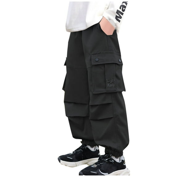 Cargo Pants for Boys Size 14-16 Kids Casual Elastic Waist Drawstring Cargo Sweatpants Teens Active Workout Joggers Pant with Pockets Pull on Active Sweat Pants Lightweight Loose Sweatpants Clothes
