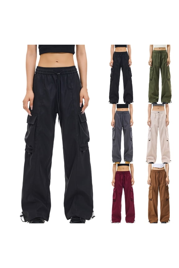 Cargo Pants Women with Deep Pockets, Pull Rope Adjustable Waist, Breathable Workout Trousers, Solid Color Full Length Casual Joggers, Outdoor Hiking Gifts for Women | CSEONE,Army Green L