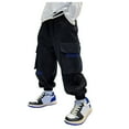 thumbnail image 1 of Cargo Pants For Boys Boys Pants Size 10-12 Boys Cargo Joggers Drawstring Jogging Pants Kids Elastic Waist Trousers Black 5-6 Years, 1 of 4