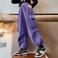 thumbnail image 1 of Cargo Pants For Girls Casual High Waisted Drawstring Loose Fit Pockets Kid Cargo Sweatpants Streetwear Trendy Girls Pants Purple 11-12 Years, 1 of 9