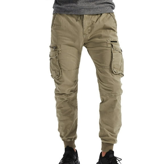 Cargo Pants For Men Big and Tall Relaxed Fit Stretch Hiking Work Pants, Drawstring Elastic Waist with Zipper, Multi Pockets