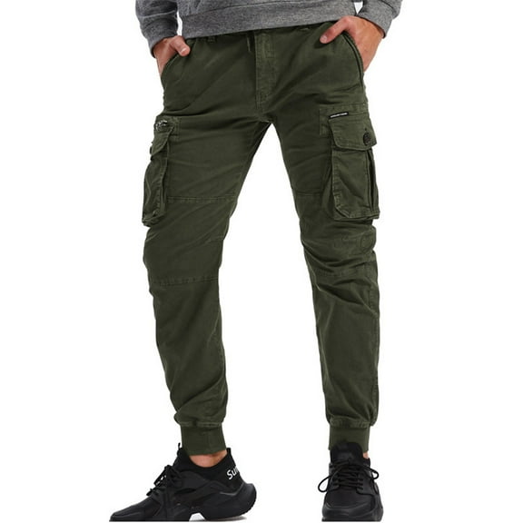 Cargo Pants For Men Big and Tall Relaxed Fit Stretch Hiking Work Pants, Drawstring Elastic Waist with Zipper, Multi Pockets