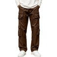thumbnail image 1 of Cargo Pants For Men Casual Wide Leg Relaxed Fit Tactical Work Pants Mens Fall Fashion Elastic Waist Drawstring Long Trousers With Mult Pockets, 1 of 4