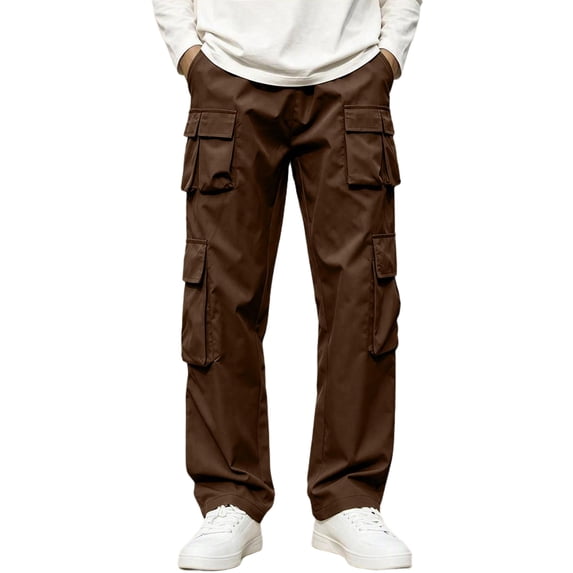 Cargo Pants For Men Casual Wide Leg Relaxed Fit Tactical Work Pants Mens Fall Fashion Elastic Waist Drawstring Long Trousers With Mult Pockets