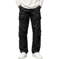 thumbnail image 1 of Cargo Pants For Men Casual Wide Leg Relaxed Fit Tactical Work Pants Mens Fall Fashion Elastic Waist Drawstring Long Trousers With Mult Pockets, 1 of 4