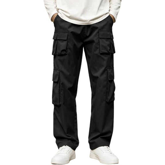Cargo Pants For Men Casual Wide Leg Relaxed Fit Tactical Work Pants Mens Fall Fashion Elastic Waist Drawstring Long Trousers With Mult Pockets