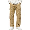 thumbnail image 1 of Cargo Pants For Men Casual Wide Leg Relaxed Fit Tactical Work Pants Mens Fall Fashion Elastic Waist Drawstring Long Trousers With Mult Pockets, 1 of 4