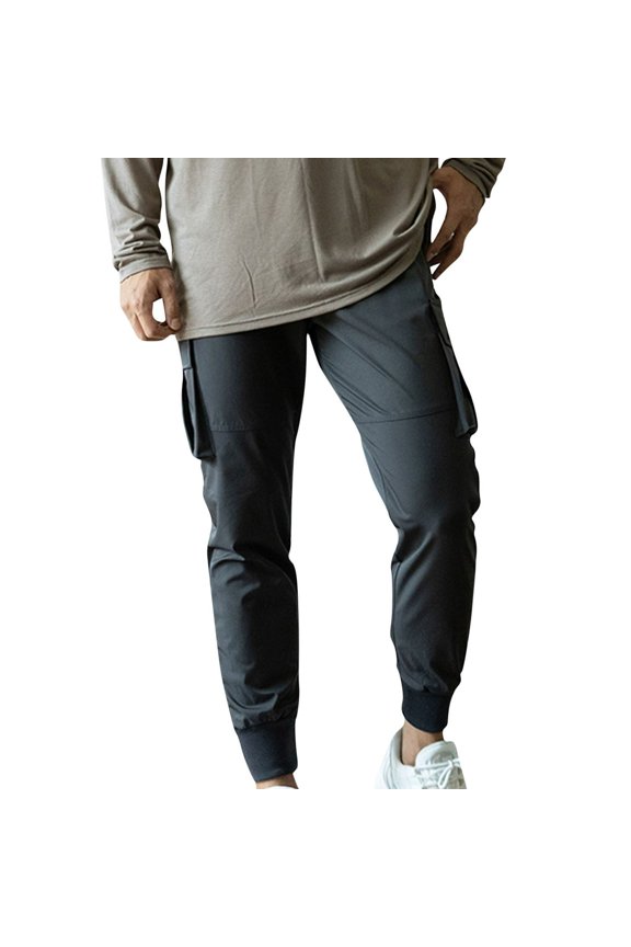 Cargo Pants For Men Drawstring Elastic Cuff Multi-Pocket Workout Pants Casual Outdoors Dark Gray L