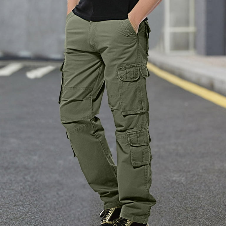 Cargo Pants For Men Men\'S Mid Waist Zip Cargo Pants Relaxed Fit Solid  Trousers With Multi Pocket
