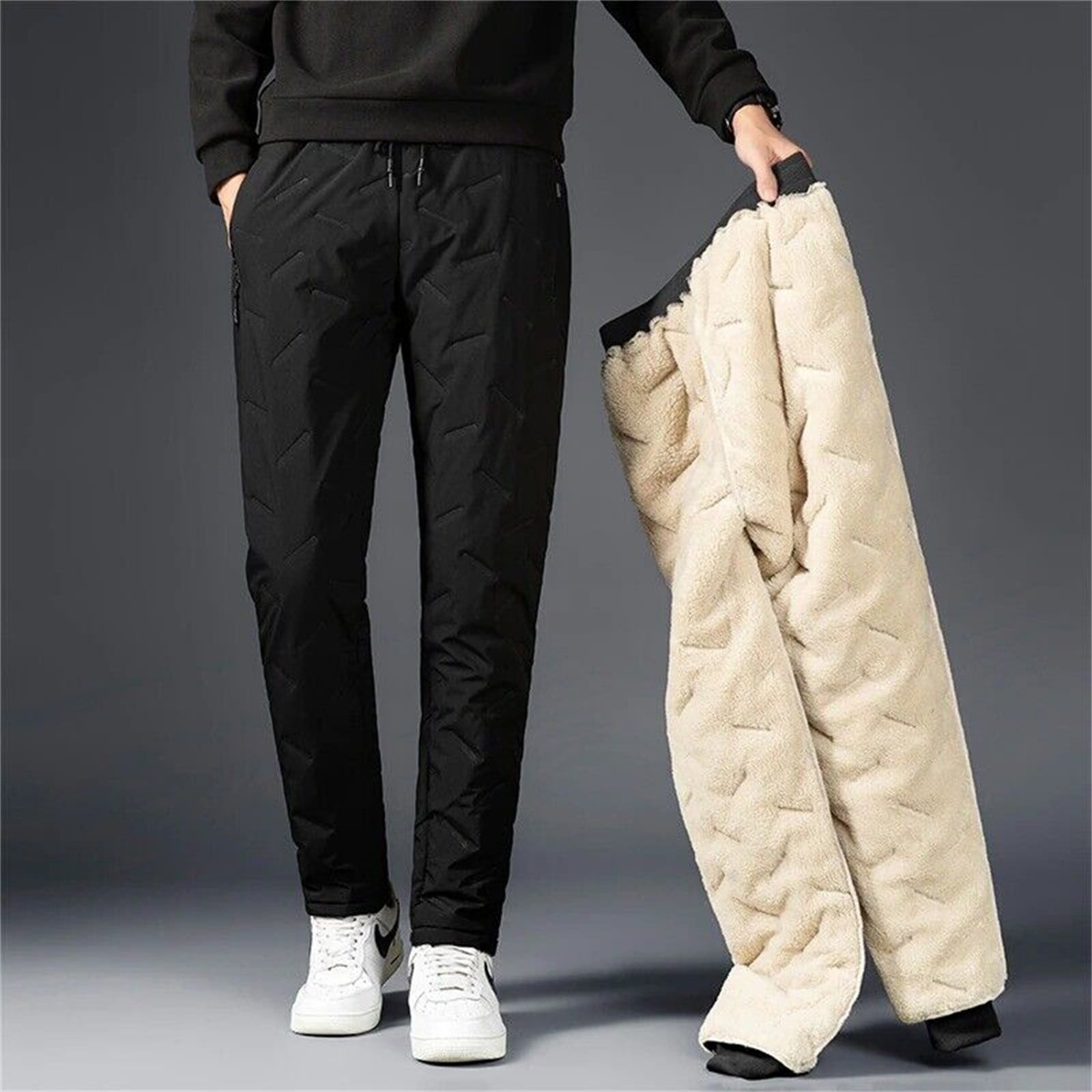 Cargo Pants For Men Mens Lined Sweatpants Winter Warm Fuzzy Leggings