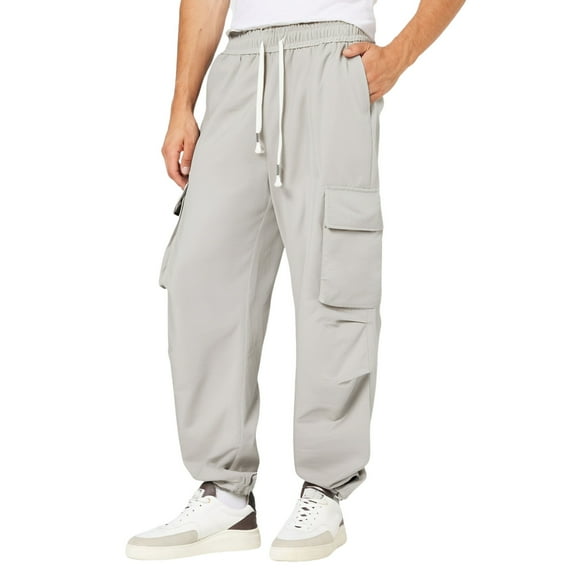 Cargo Pants For Men Solid Color Outdoor Overall Spring Summer Loose Casual Wide Leg Long Trousers Sportwear,Gray,L
