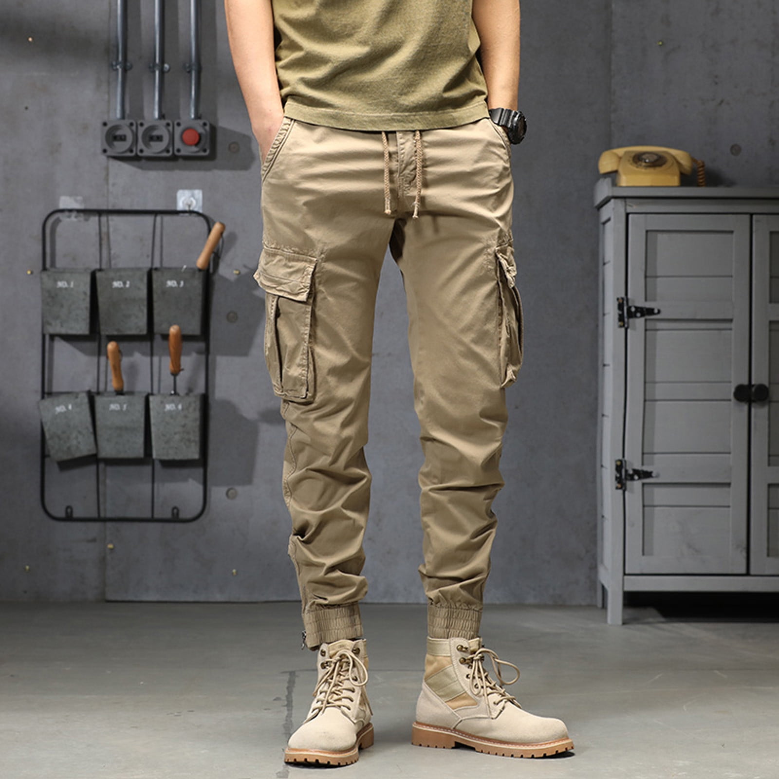 Mens Fashion Casual Loose Cotton Plus Size Pocket Lace Up Elastic Waist  Pants Trousers 42x29 Mens Pants Nonslip Band Big And Tall Pants Warm And  Tote