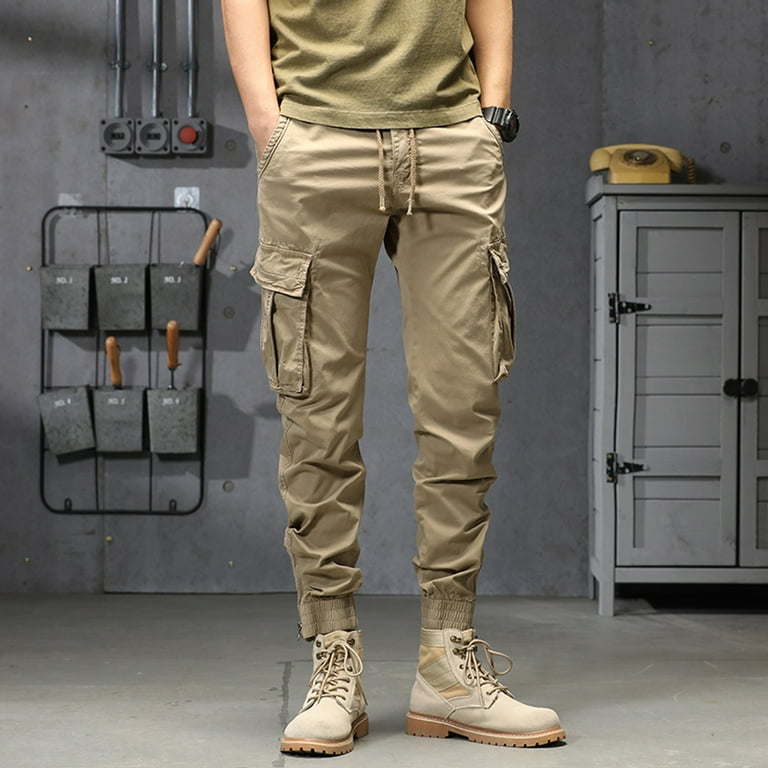 Cargo Pants For Mens Loose Cotton Plus Size Pocket Lace Up Elastic Waist  Trousers Overall 
